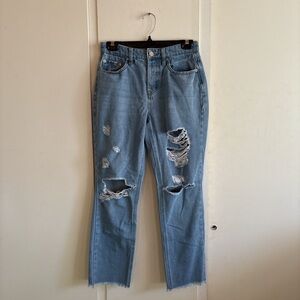Forever 21 Light Blue Distressed Straight-Leg Jeans